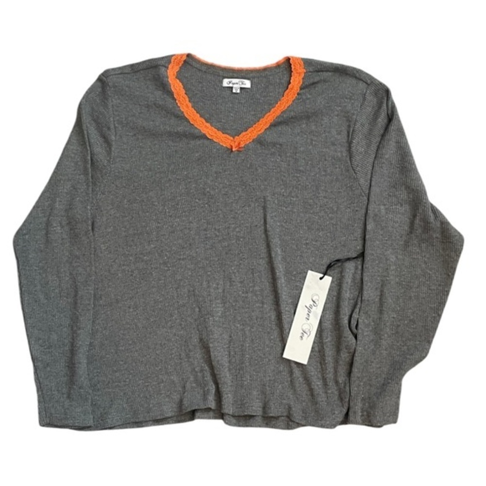 Paper Tee Charcoal V-Neck with Orange Accent